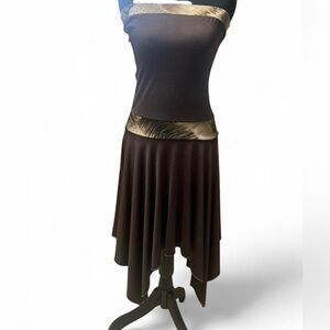 Chic Asymmetrical Y2k brown strapless dress with animal print early 2000s fairy